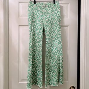 FREE PEOPLE green patterned wide leg flare jeans